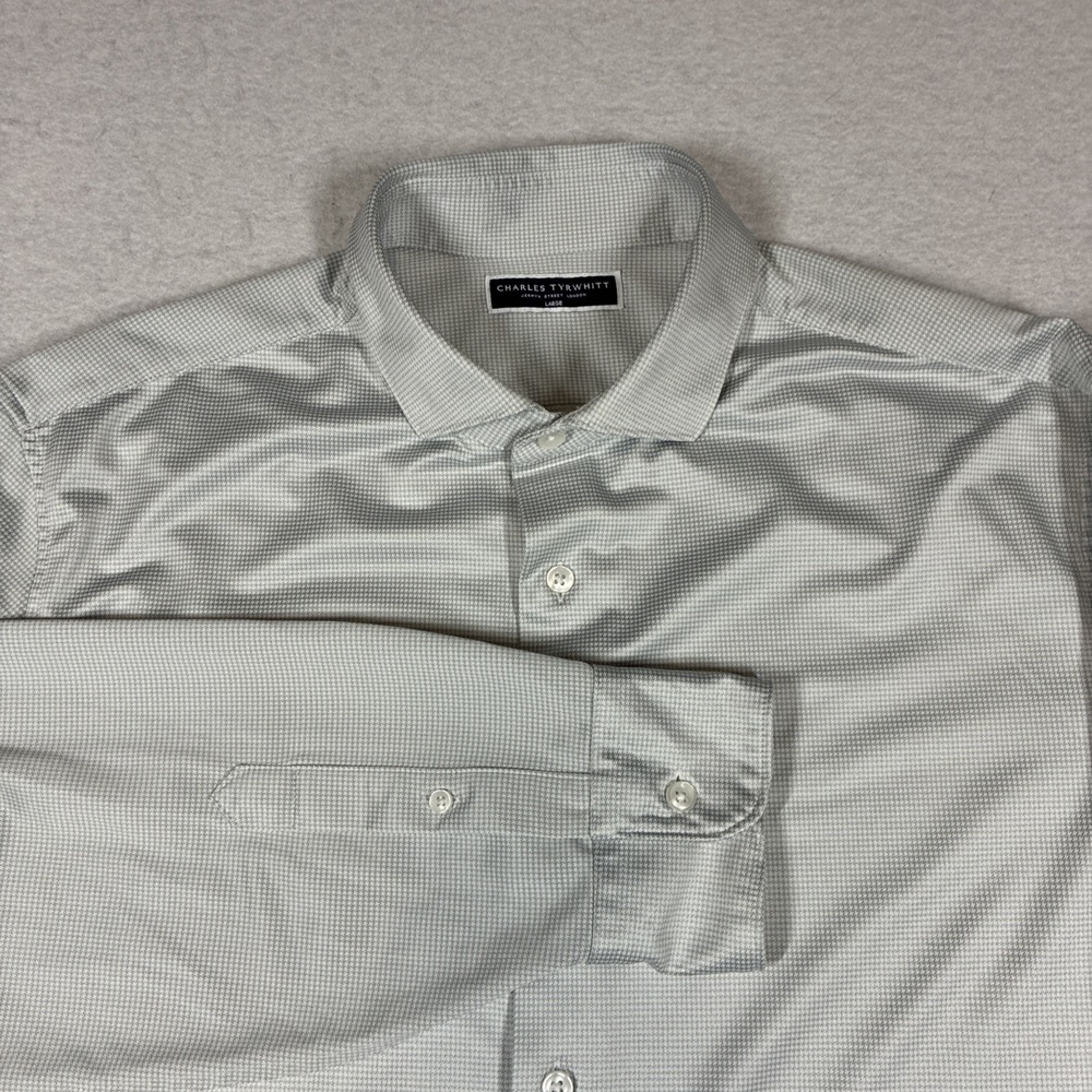 Charles Tyrwhitt Performance Wicking Gingham Stretch Long Sleeve Shirt Large